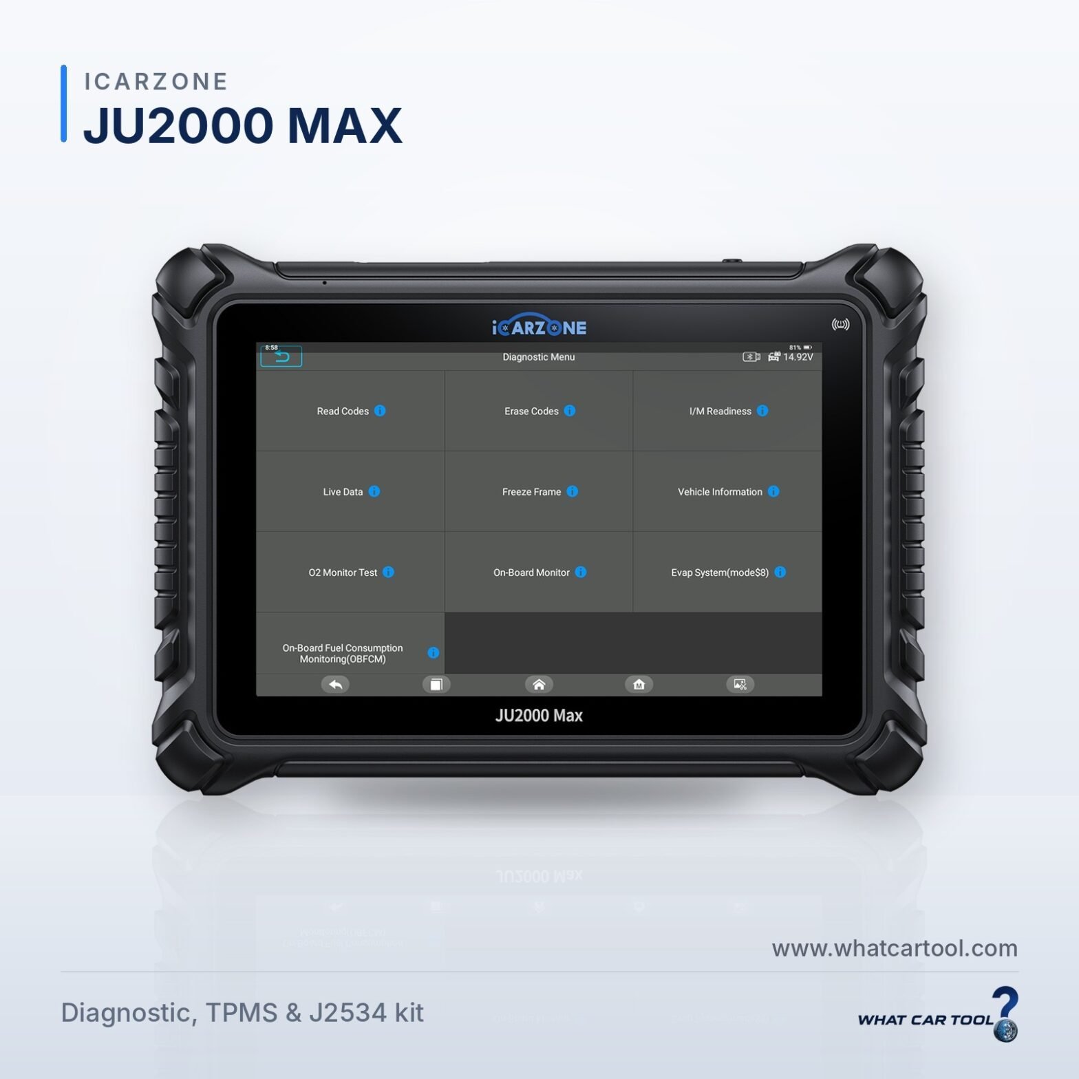 ICarzone JU2000 MAX diagnostic tablet studio product shot