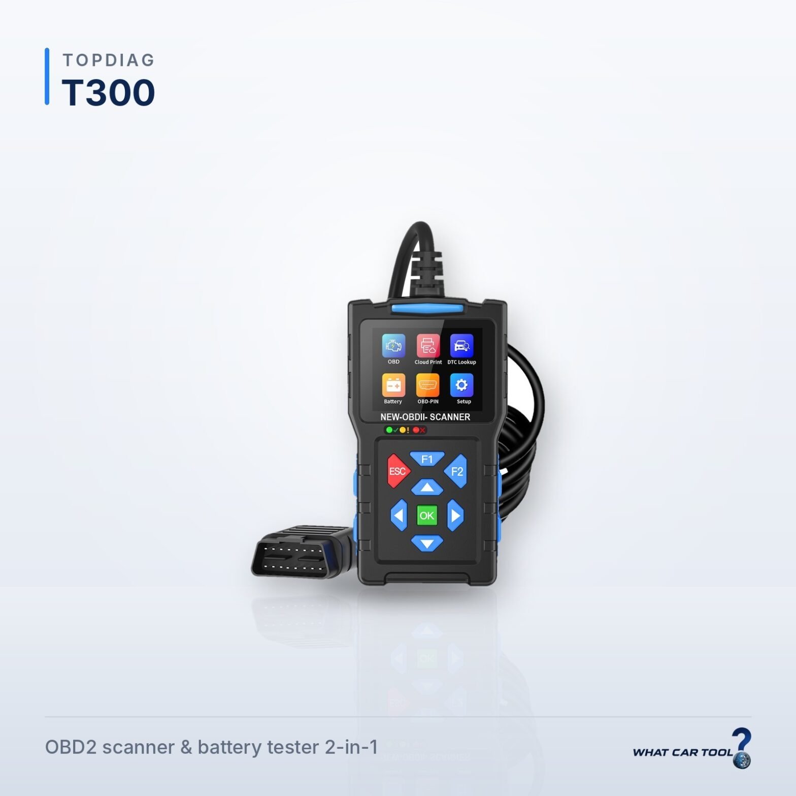 TopDiag T300 obd2 scanner battery tester studio product shot